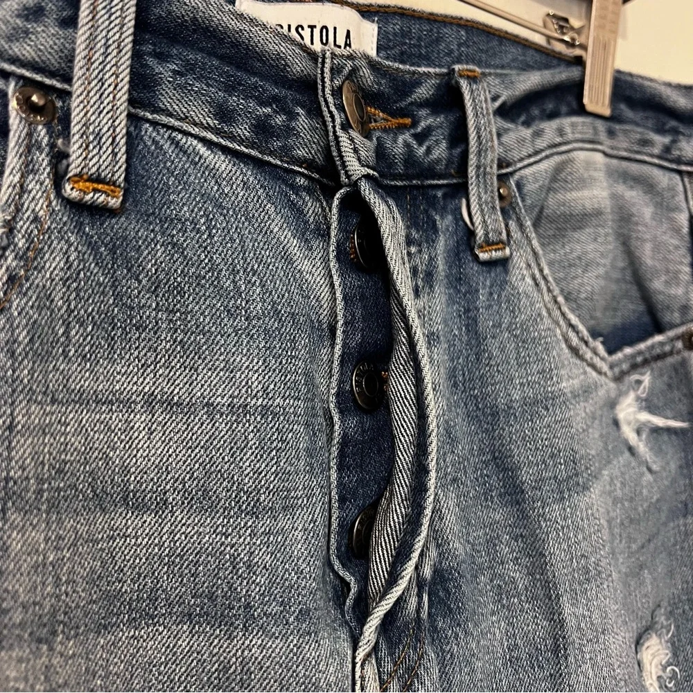 Pistola Women’s Jeans light Wash Distressed Raw Hem Cropped Straight Leg